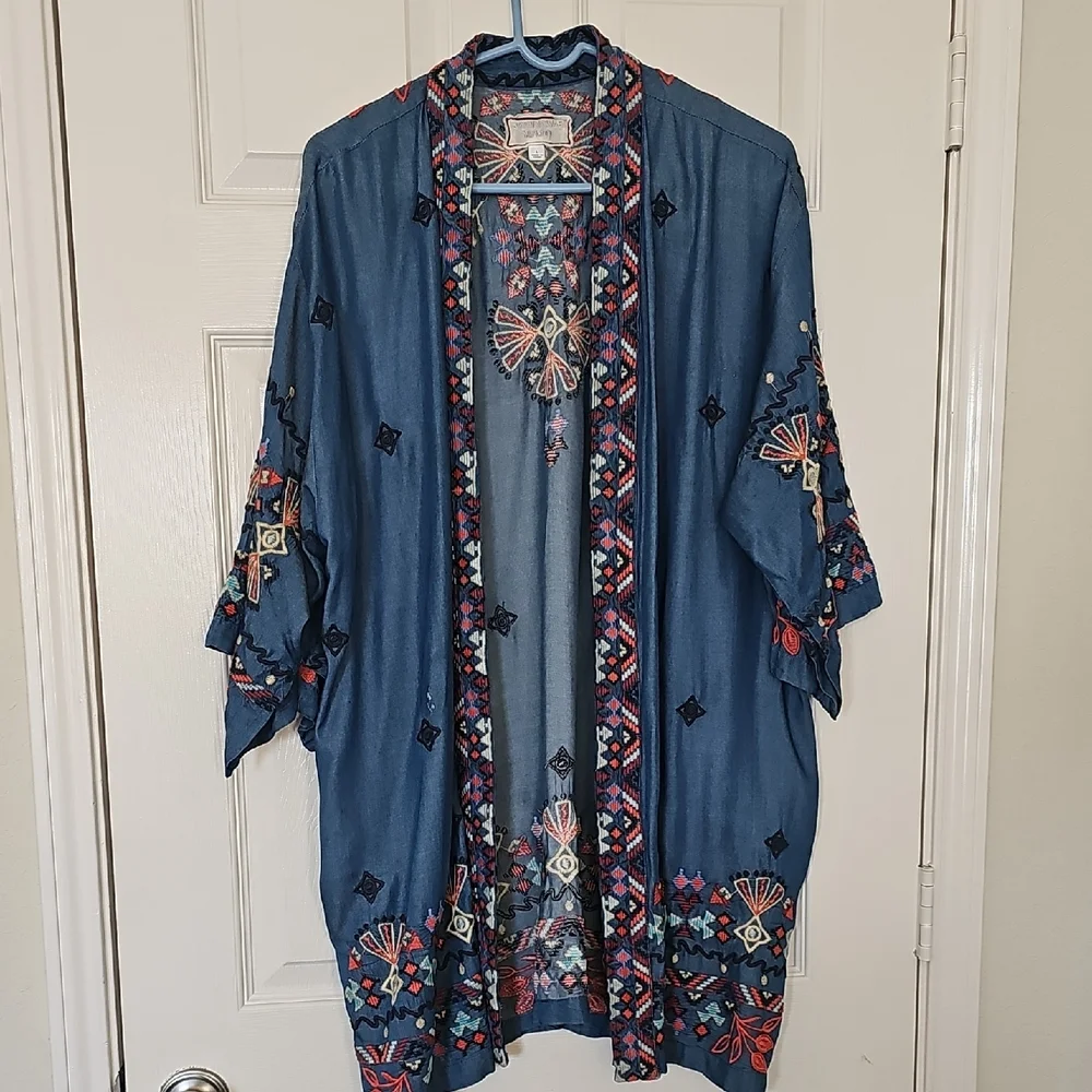Johnny Was Piper Shirt Tail Kimono Boho Embroidered Large Preowned - Picture 12 of 14